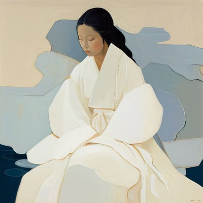 Een Koreaans schilderij, een vrouw in een traditionele Hanbok, muurdecoratie te koop door F. Abderrahim