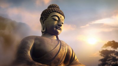 Wanddecoratie Boeddha Portret, Vredige Meditatie, grote canvas prints door F. Abderrahim