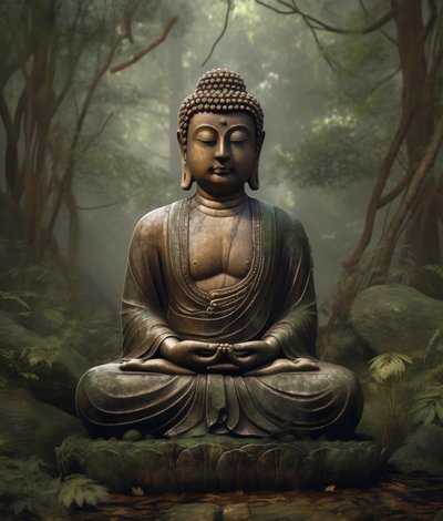 Een spirituele boeddhistische decoratie, vredige meditatie, muurkunst op aanvraag door F. Abderrahim