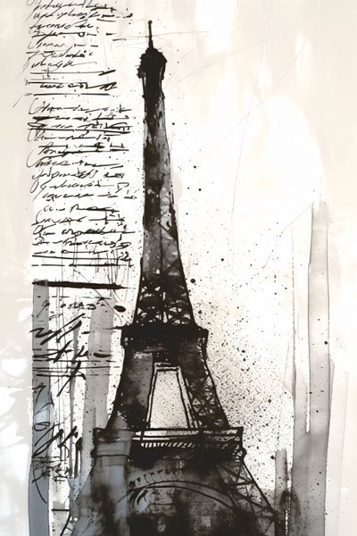 Zwarte verfspat Eiffeltoren-impressionistisch schilderij, ingelijste canvasprint op aanvraag door F. Abderrahim