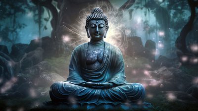 Boeddha Zittend in Vredige Meditatie, een Spiritueel Boeddhistisch Canvas, ingelijste muurprints door F. Abderrahim