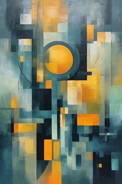 Kubisme  cirkel Aquarel multicolor schilderij, wanddecoratie voor slaapkamer door F. Abderrahim