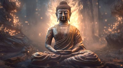Realistisch Boeddhaportret Zittend, Vredige Meditatie, Spirituele muur thuisdecoratie door F. Abderrahim