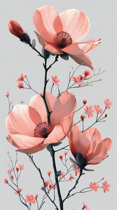 Roze en grijze lijnschets, bloemen Minimal wall Home Decor | print on demand door F. Abderrahim