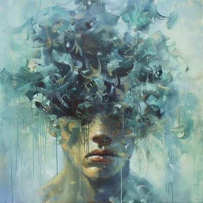 Man die diepe droefheid uitdrukt, psychologie kunst schilderij, impressinist, online canvas afdrukken door F. Abderrahim