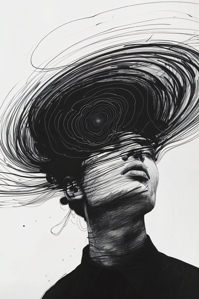 Minimalistische Tekening Schets, Man in depressie vortex, online canvas print on demand door F. Abderrahim