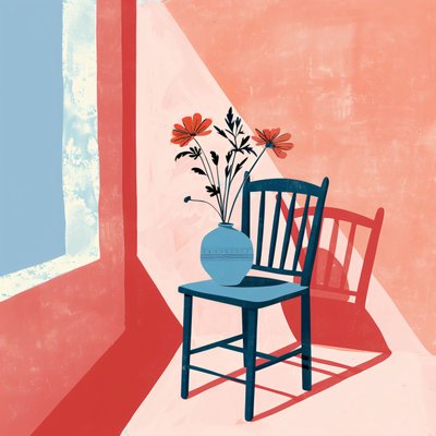 plant, stoel  keramische vaas, Boheemse stijl, Moderne wanddecoratie | print on demand door F. Abderrahim