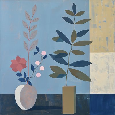 plant, stoel  keramische vaas, Boheemse stijl, Moderne wanddecoratie, print on demand door F. Abderrahim