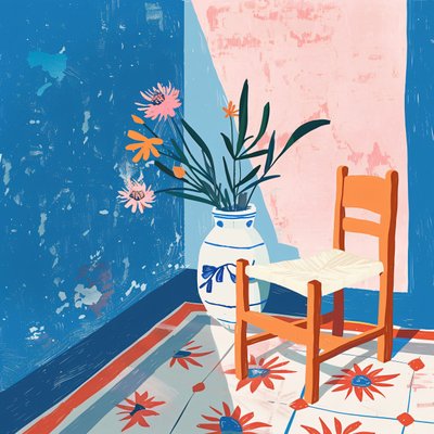 Planten  Mexicaanse Stoel met een Keramische Vaas, Minimalistische canvas prints door F. Abderrahim