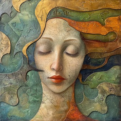 Levendig abstract portret van een vrouw, kleurrijke vloeiende stijl, online canvasprints op maat door F. Abderrahim