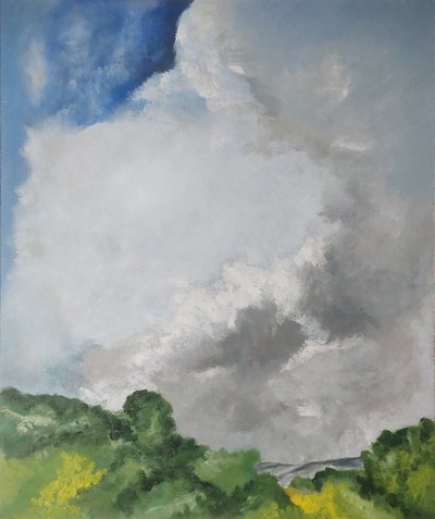 Landschap met wervelende wolken door M. Vet