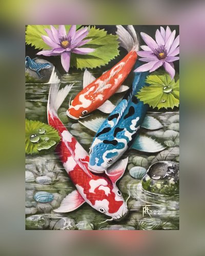 Juwelen van de vijver (koi onder waterlelies) door Faller Rüdiger - Tician
