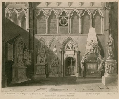Zuidelijk uitzicht op Poets Corner, Westminster Abbey, Londen door A.C. and Villiers, H. Pugin