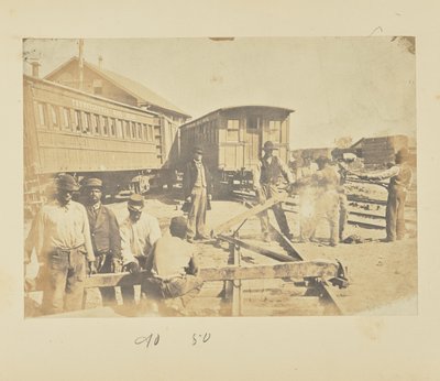 Spoor vernielen door kurkentrekker te draaien met hendels en stalen haken door A.J. Russell