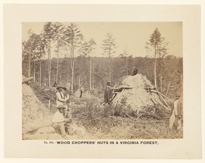 Nr. 181. Hutten voor houthakkers in een bos in Virginia. door A.J. Russell
