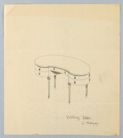 Ontwerp voor Nier-vormige Schrijftafel met Peer-vormige Poten door A.N. Davenport Co.