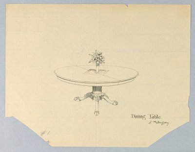 Ontwerp voor een Eettafel van Mahonie met een Bloemenvaas door A.N. Davenport Co.