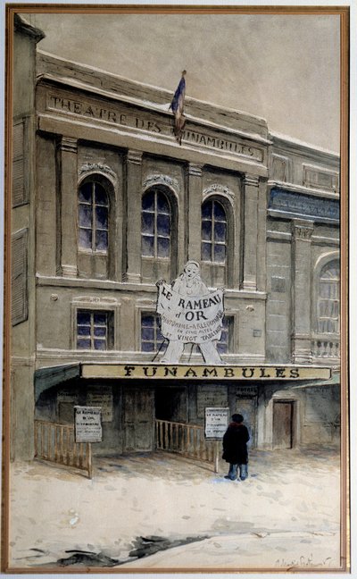 Uitzicht op het Theatre des Funambules op de boulevard du Crime door A.P. Martial