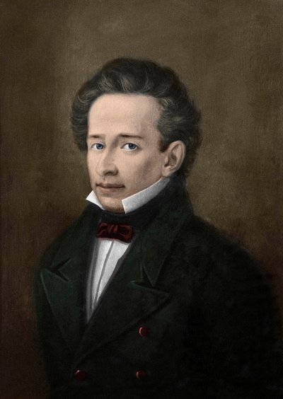 Portret van Giacomo Leopardi (1798-1837) naar het portret van A. Ferrazzi door A. (after) Ferrazzi
