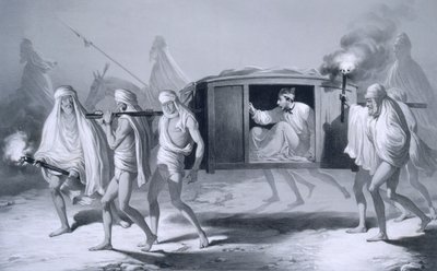 Postkoets in Indiase stijl in de Punjab tussen Loudiana en Amritsar, uit 