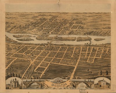 Vogelvlucht van Batavia, Kane County, Illinois, 1869. LOC 73693342 door A.; Chicago Lithographing Co. Ruger