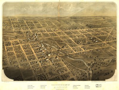 Vogelvluchtperspectief van de stad Albion, Calhoun Co, Michigan. LOC 73693419 door A.; Chicago Lithographing Co. Ruger