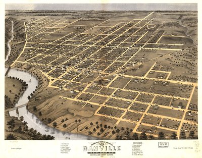 Gezicht in vogelvlucht op de stad Danville, Vermillion County, Illinois 1869. LOC 73693353 door A.; Chicago Lithographing Co. Ruger