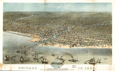 Chicago in 1868 van Schiller Street noordzijde tot 12th Street zuidzijde. LOC 73693350 door A.; Chicago Lithographing Co. Ruger