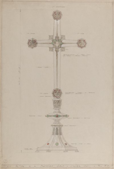 Hoogaltaar: voorgesteld gouden en zilveren kruis, 5 ft hoog door A. Edward Jones and Co.