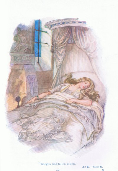 Imogen was in slaap gevallen (Cymbeline), uit Verhalen van Shakespeare uitgegeven door Ward Lock & Co Ltd door A. Jackson