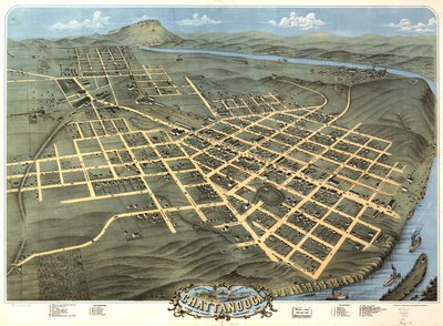 Vogelvlucht van de stad Chattanooga, Hamilton County, Tennessee 1871 door A. Ruger