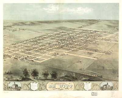 Vogelvluchtperspectief van de stad De Witt, Clinton Co, Iowa 1868. LOC 73693396 door A. Ruger