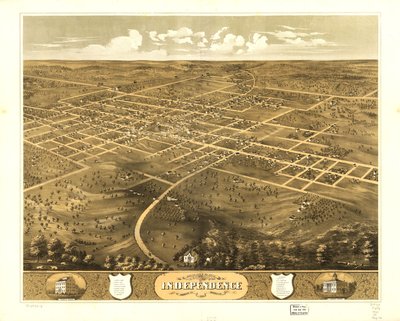 Gezicht in vogelvlucht op de stad Independence, Jackson Co, Missouri 1868. LOC 73693478 door A. Ruger