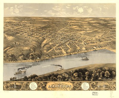 Gezicht in vogelvlucht op de stad Lexington, Lafayette Co., Missouri 1869. LOC 73693481 door A. Ruger