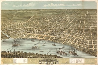 Gezicht in vogelvlucht op de stad Memphis, Tennessee 1870. LOC 73694530 door A. Ruger