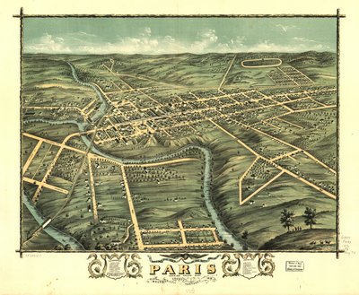 Gezicht in vogelvlucht op de stad Paris, Bourbon County, Kentucky 1870. LOC 73693417 door A. Ruger