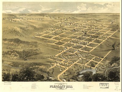 Gezicht in vogelvlucht op de stad Pleasant Hill, Cass Co, Missouri 1869. LOC 73693487 door A. Ruger
