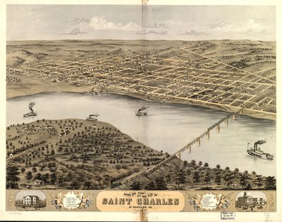 Gezicht in vogelvlucht op de stad Sint Charles, St. Charles Co., Missouri 1869. LOC 73693488 door A. Ruger