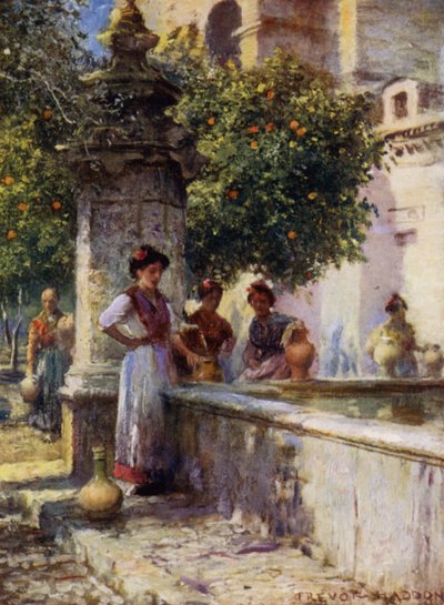 Cordova, Fontein in de Patio de los Naranjos door A. Trevor Haddon