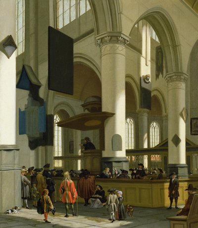 Interieur van de Oude Kerk, Delft, met een predikant door A. and Streeck, H. van Storck