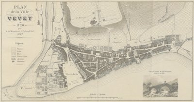 Plan van de stad Vevey in 1726 door A. de Mandrot