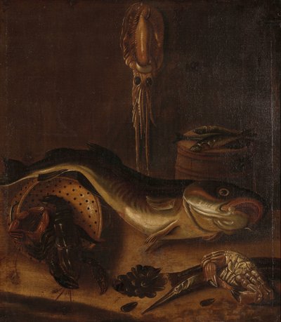 Stilleven met vis door A. van Doeff