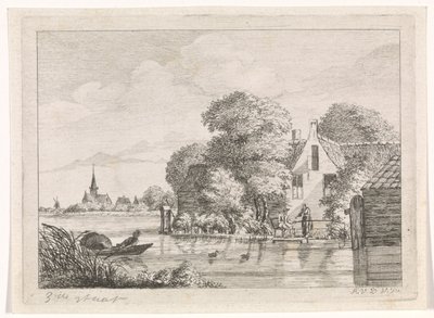 Hengelaar en een vrouw voor een huis door A. van de Velde