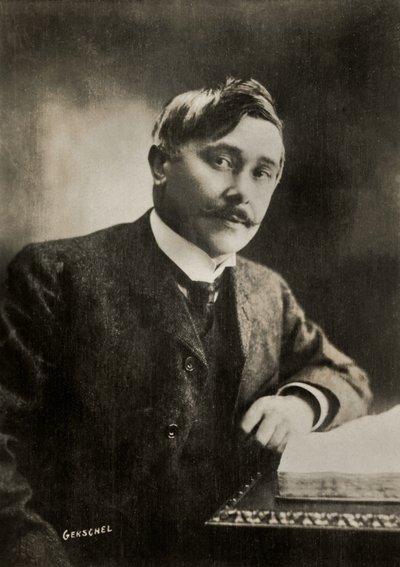 Portret van de Belgische schrijver Maurice Maeterlink (foto) door Aaron Gerschel