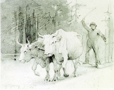Een Franse boer die ossen drijft door Abbott Handerson Thayer