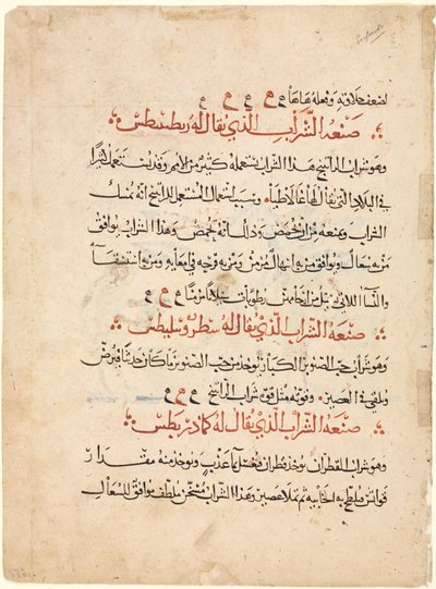 Tekstpagina uit een Materia Medica van Dioscorides, ca. 1224 door Abdallah ibn al Fadl