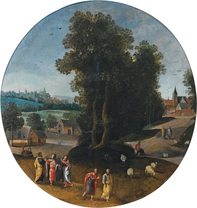 Christus op de weg naar Emmaüs door Abel Grimmer
