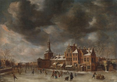 The Blauwpoort in Leiden in the Winter, c.1654-1665 (oil on canvas) door Abraham Beerstraten