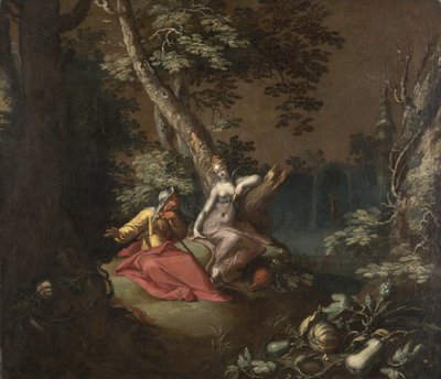 Landschap met Vertumnus en Pomona door Abraham Bloemaert