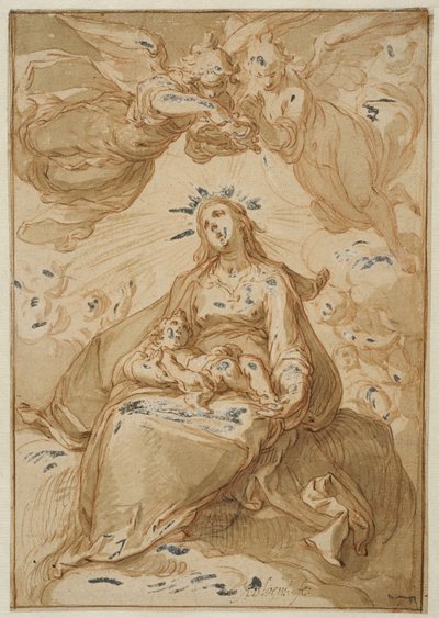 Madonna met Kind, gekroond door engelen door Abraham Bloemaert